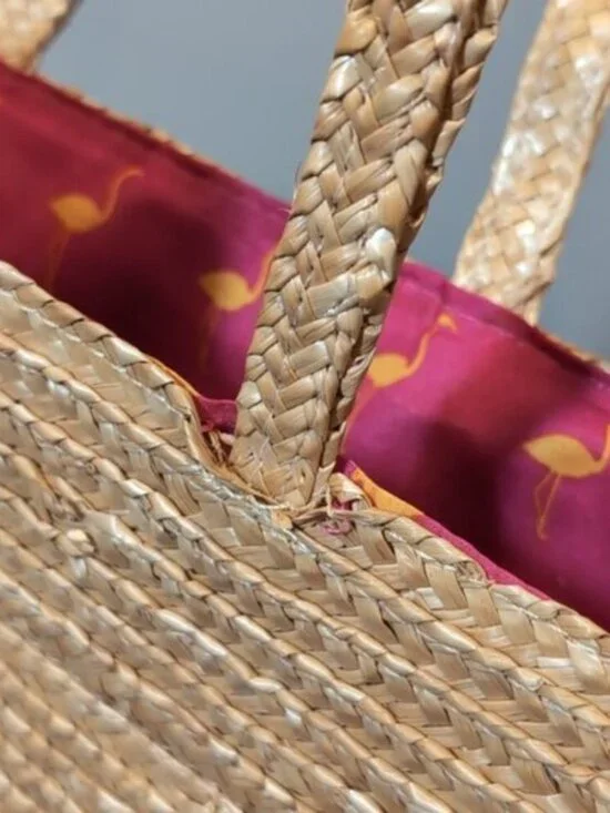 FAF INC. Natural Straw Tote Beach Travel Picnic Shopper Bag Pink Flamingo - Picture 10 of 14